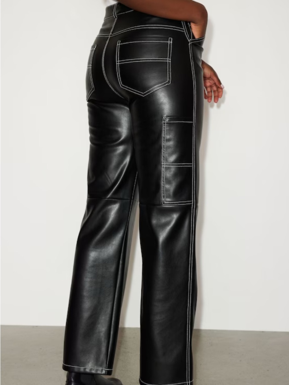 Dynamite Faux Leather Wide Leg Baggy Pants with Contrast Stitching